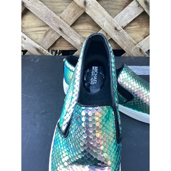 Michael KORS KEATON MK LOGO IRIDESCENT SNAKE SKATE SNEAKERS 6M/36M - Picture 2 of 6
